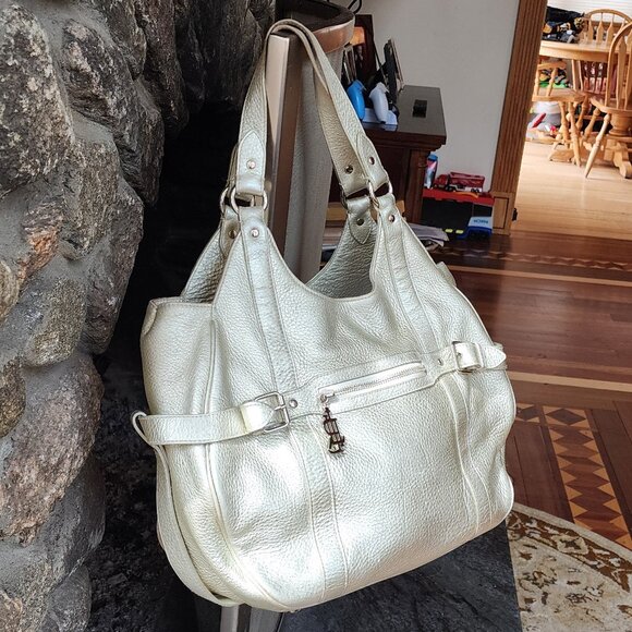Lauren Ralph Lauren Pearl Shimmer Leather Hobo Shoulder Bag - Picture 6 of 16